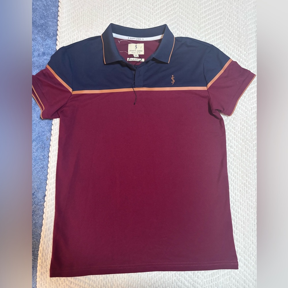 Slim Fit Burgundy & Navy Polo with Contrast Piping